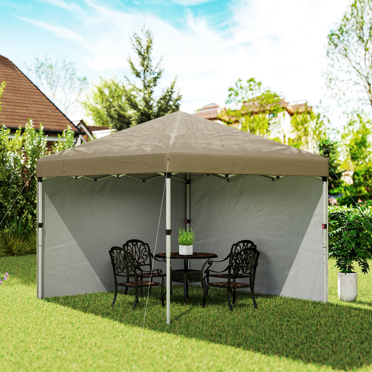 3 x 3m Pop Up Gazebo with 2 Sidewalls, Weight Bags & Wheeled Bag, Khaki — product view 4