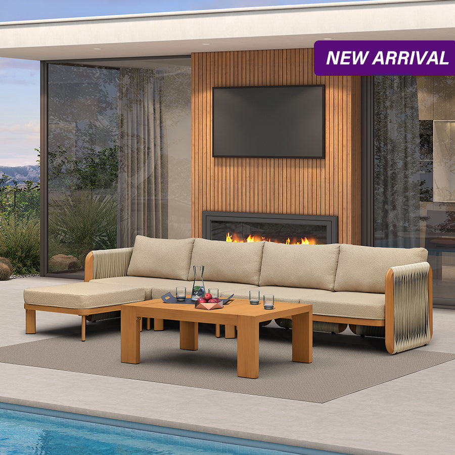 PURPLE LEAF Byron L-Shaped Modular Outdoor Sectional with Wide-Band Woven Design and Wood-Grain Aluminum Frame for Garden Patio — product view 1