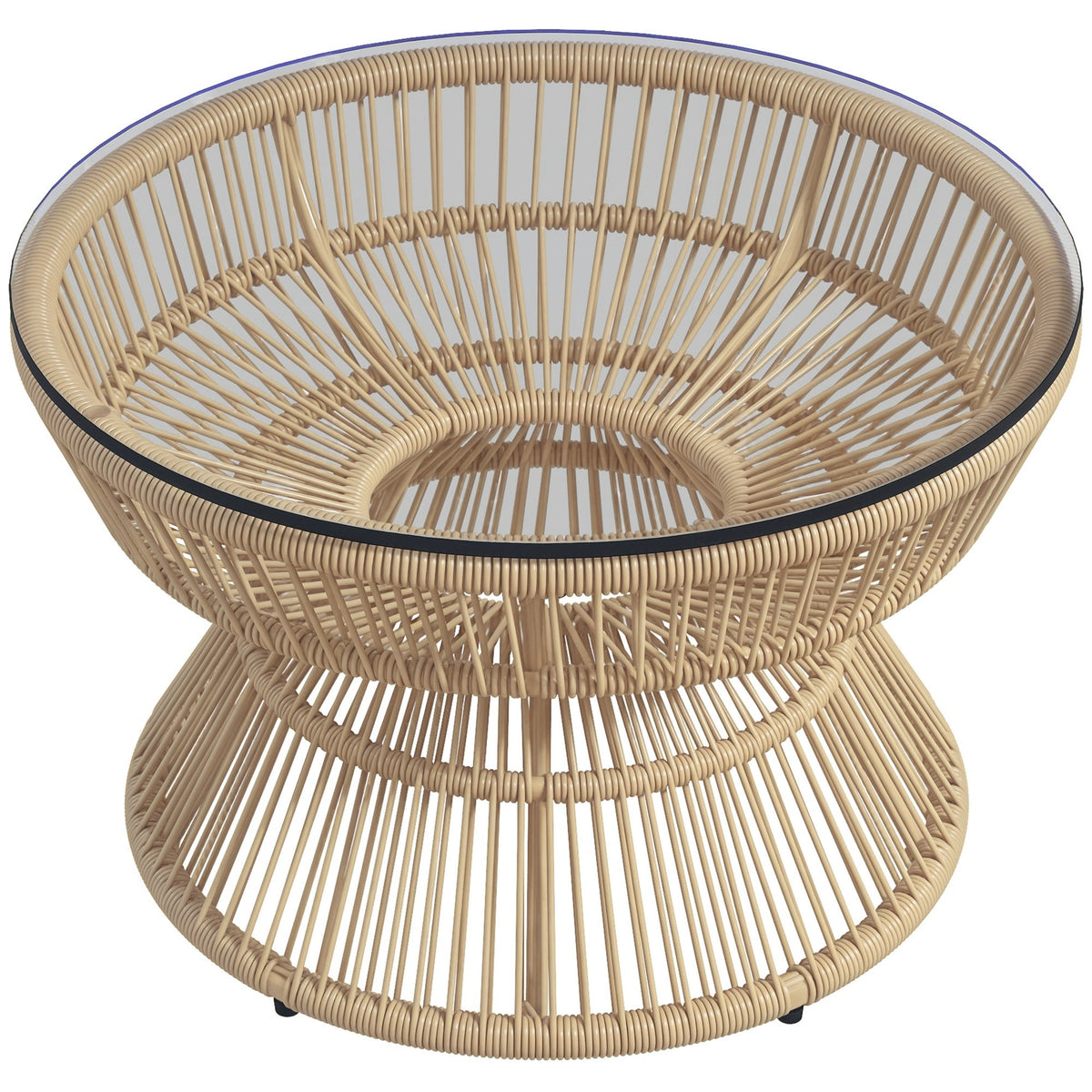 Rattan Outdoor Coffee Table with Tempered Glass Top, Nature Wood — product view 1