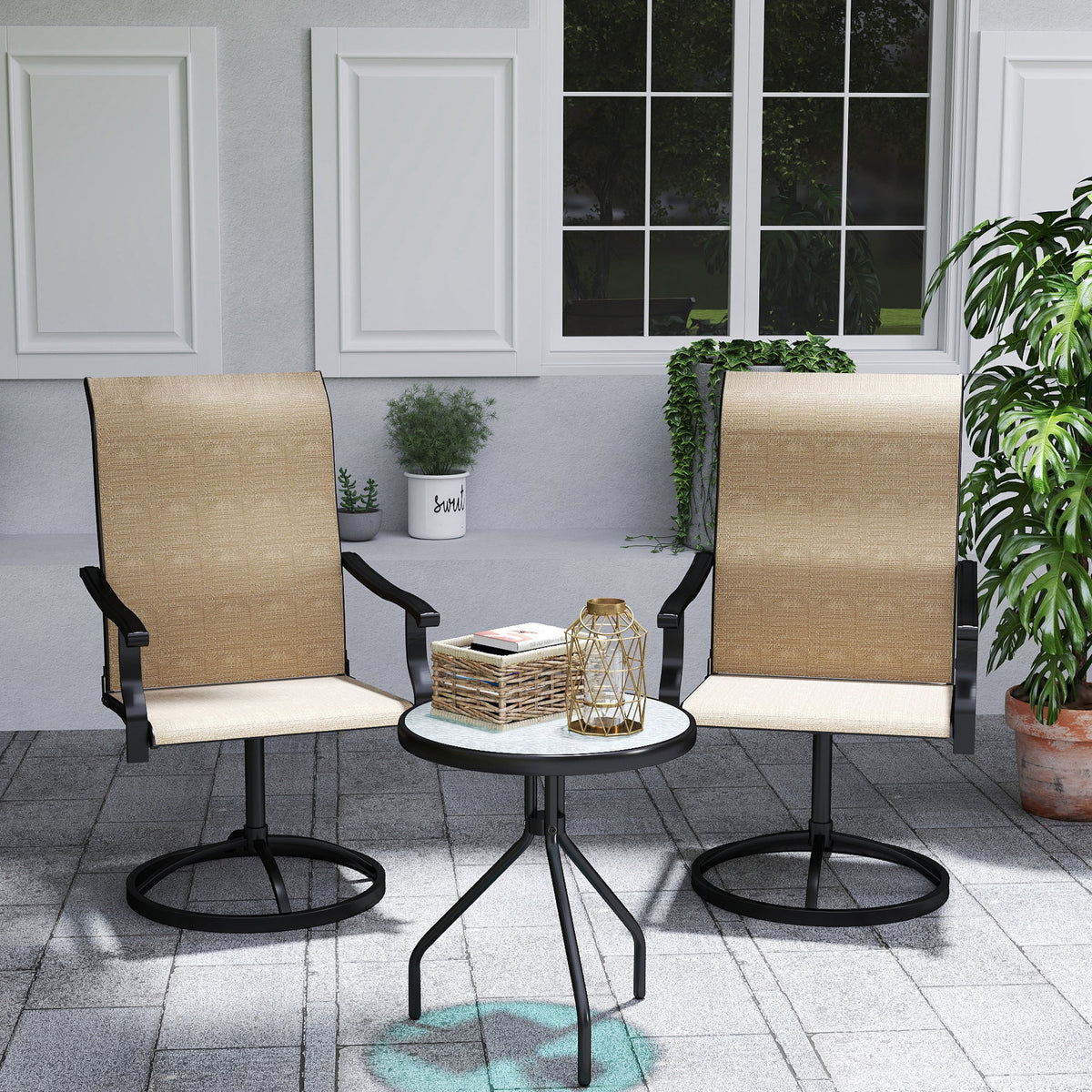 2-Piece Outdoor Patio Swivel Chairs, Brown — product view 4