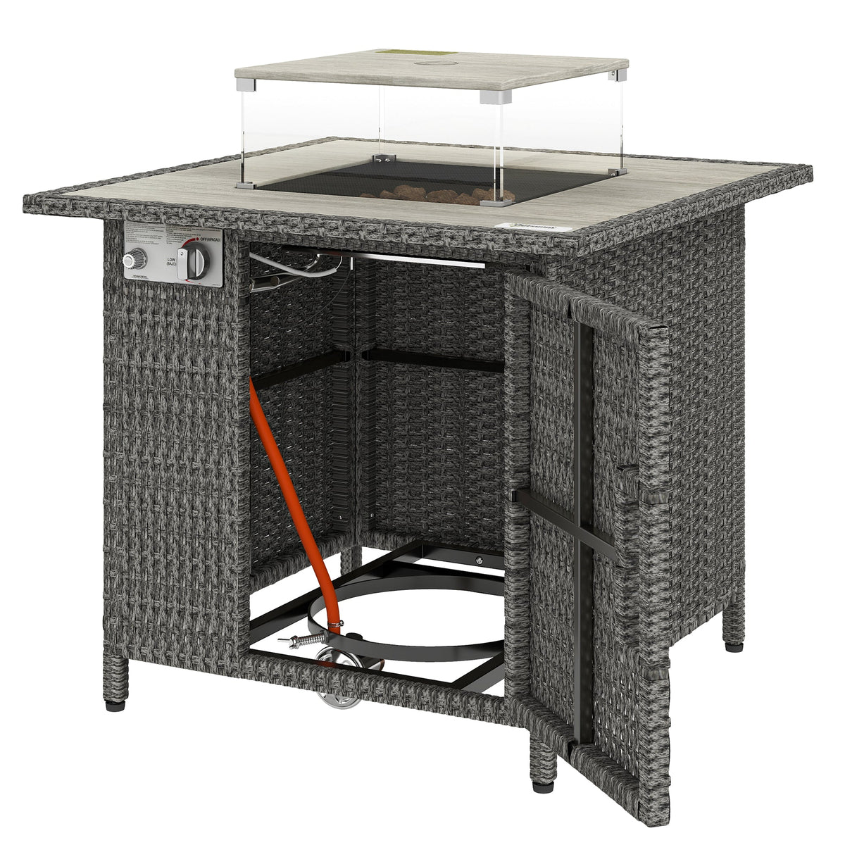 14.5 KW Rattan Gas Fire Pit Table with Cover, Wind Guard & Lid, Dark Grey — product view 2