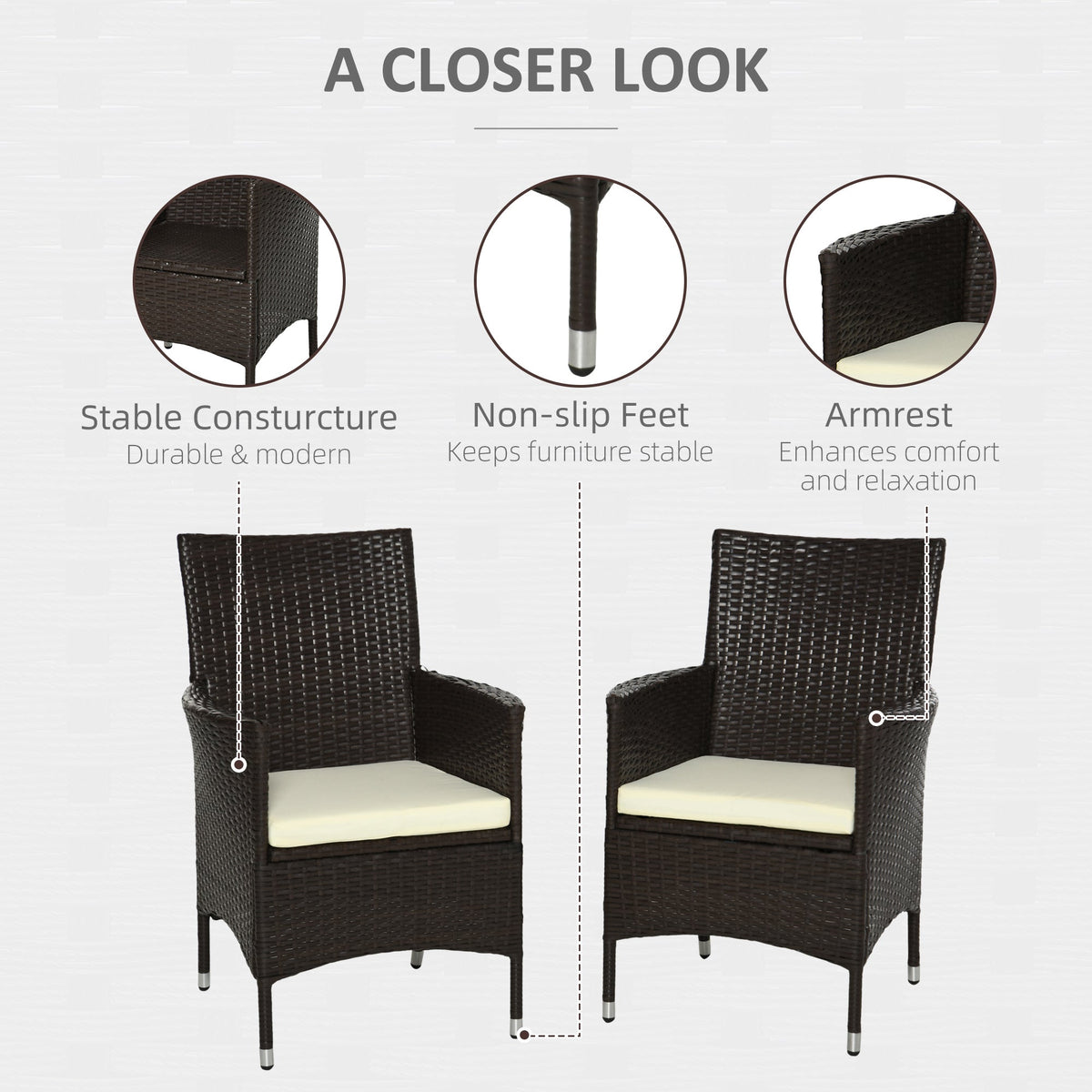 2 Piece PE Rattan Dining Chair Set with Cushions & High Back, Coffee — product view 6