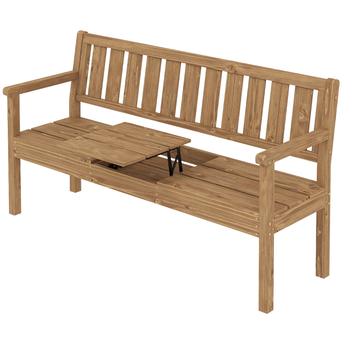 2-3 Seater Wooden Garden Loveseat with Liftable Table, Teak — product view 2