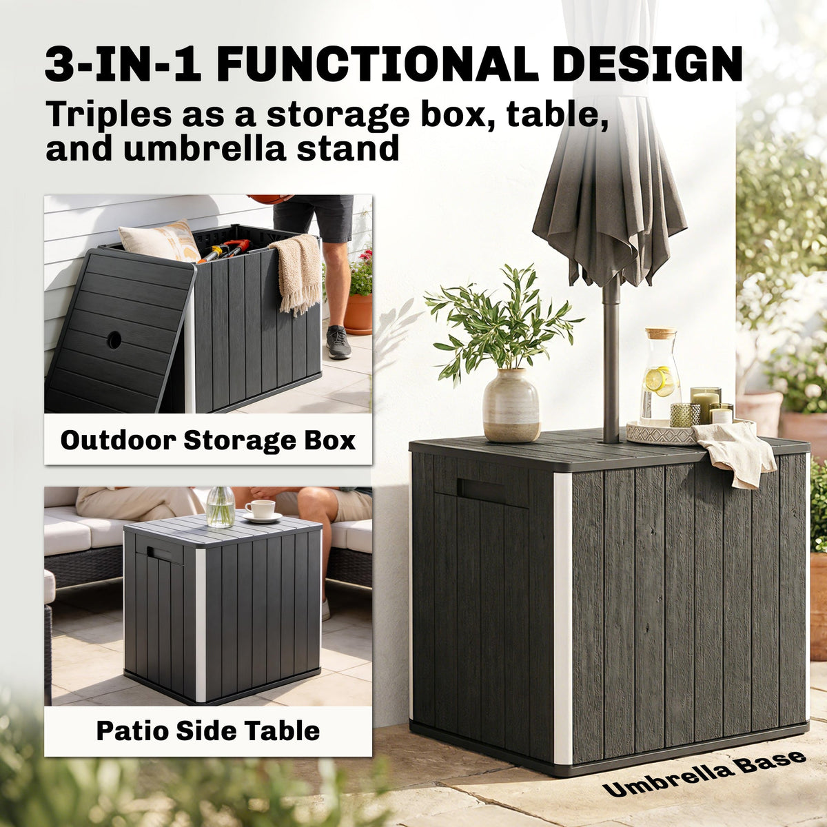 30 Gallon Outdoor Storage Box Side Table with Umbrella Holder — product view 6