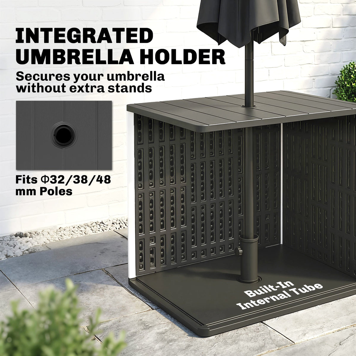 30 Gallon Outdoor Storage Box Side Table with Umbrella Holder — product view 7