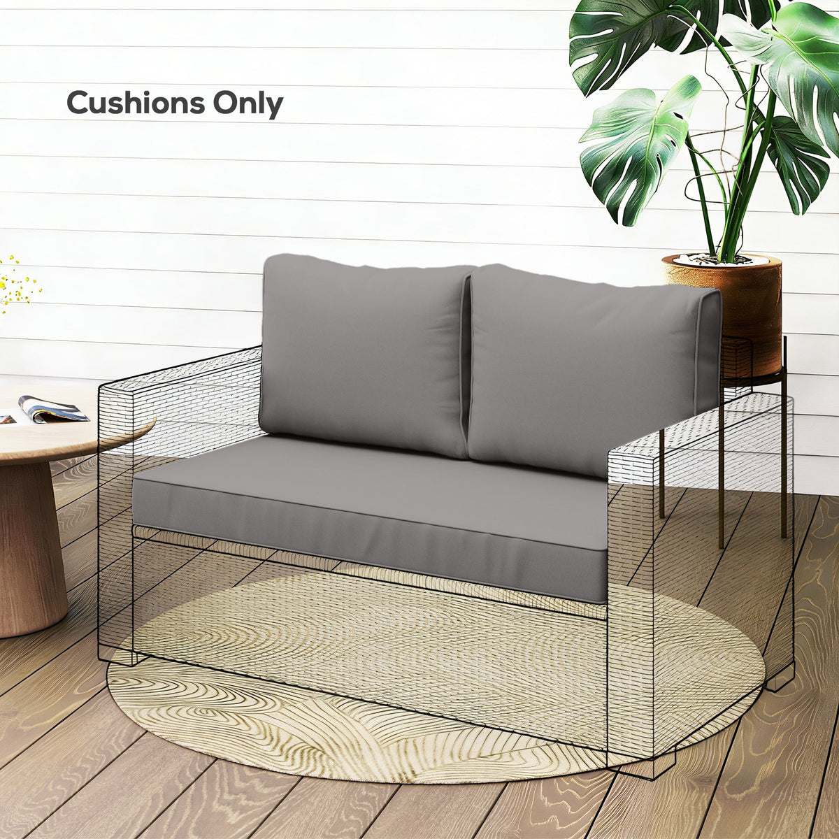 2 Seater Outdoor Seat Cushions with Backrest, Light Grey — product view 3