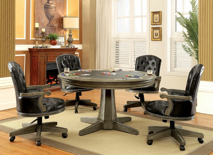 Yelena Gray Wood Round Poker Game & Dining Table Set – CM-GM357T — product view 1