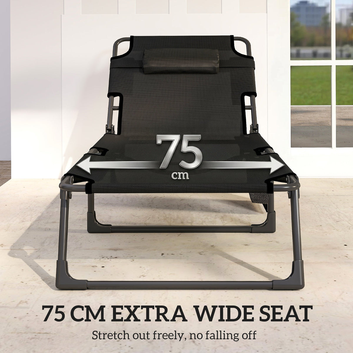 Folding Lounge Chair, 75 cm Wide with Cushion and Side Pocket, Dark Grey/Blue — product view 7