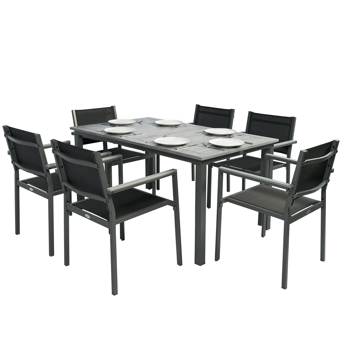 6-Seater Acacia Wood Top Dining Set with Stackable Texteline Chairs, Grey — product view 2
