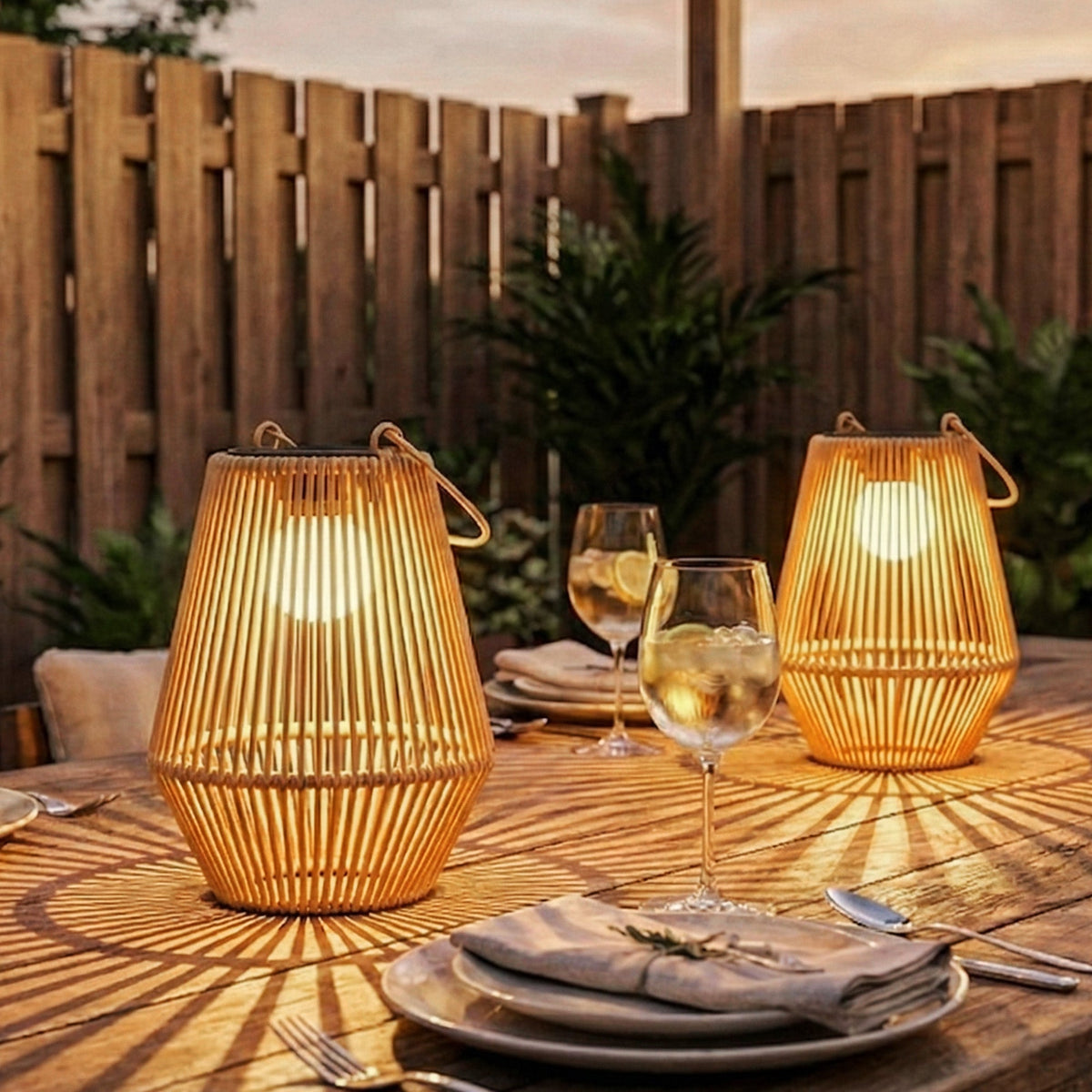 2 Pack Hanging Solar Rattan Lanterns with Auto On/Off, Brown — product view 3