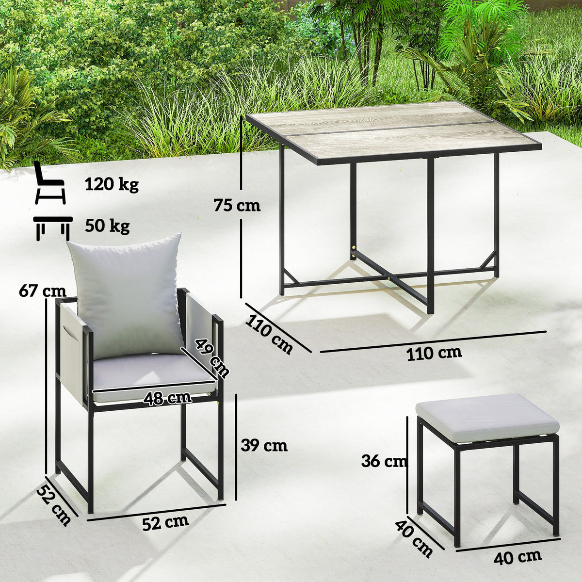 9 Piece Cube Garden Dining Set with 8 Seats, 4 Stools & Cushions, Dark Grey — product view 5