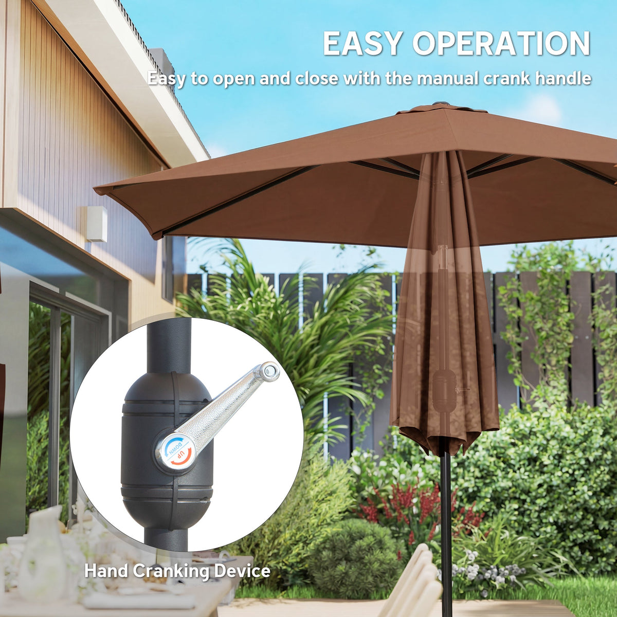 2.6 m Garden Parasol with Tilt, Crank, Vent & Aluminium Pole, Coffee — product view 6