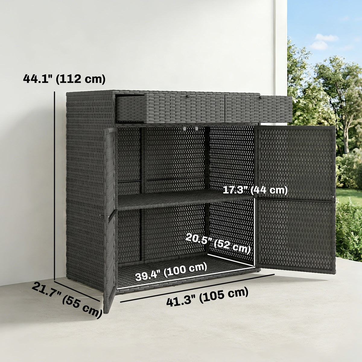 Wicker Outdoor Storage Cabinet with 2 Drawers and 2-Tier Shelves, Dark Grey — product view 5