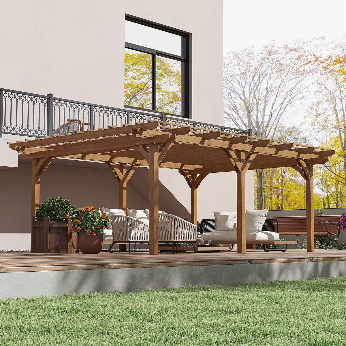PerArbor 12' x 16' Wood Pergola for Climbing Plants at Garden, Backyard, Brown — product view 4
