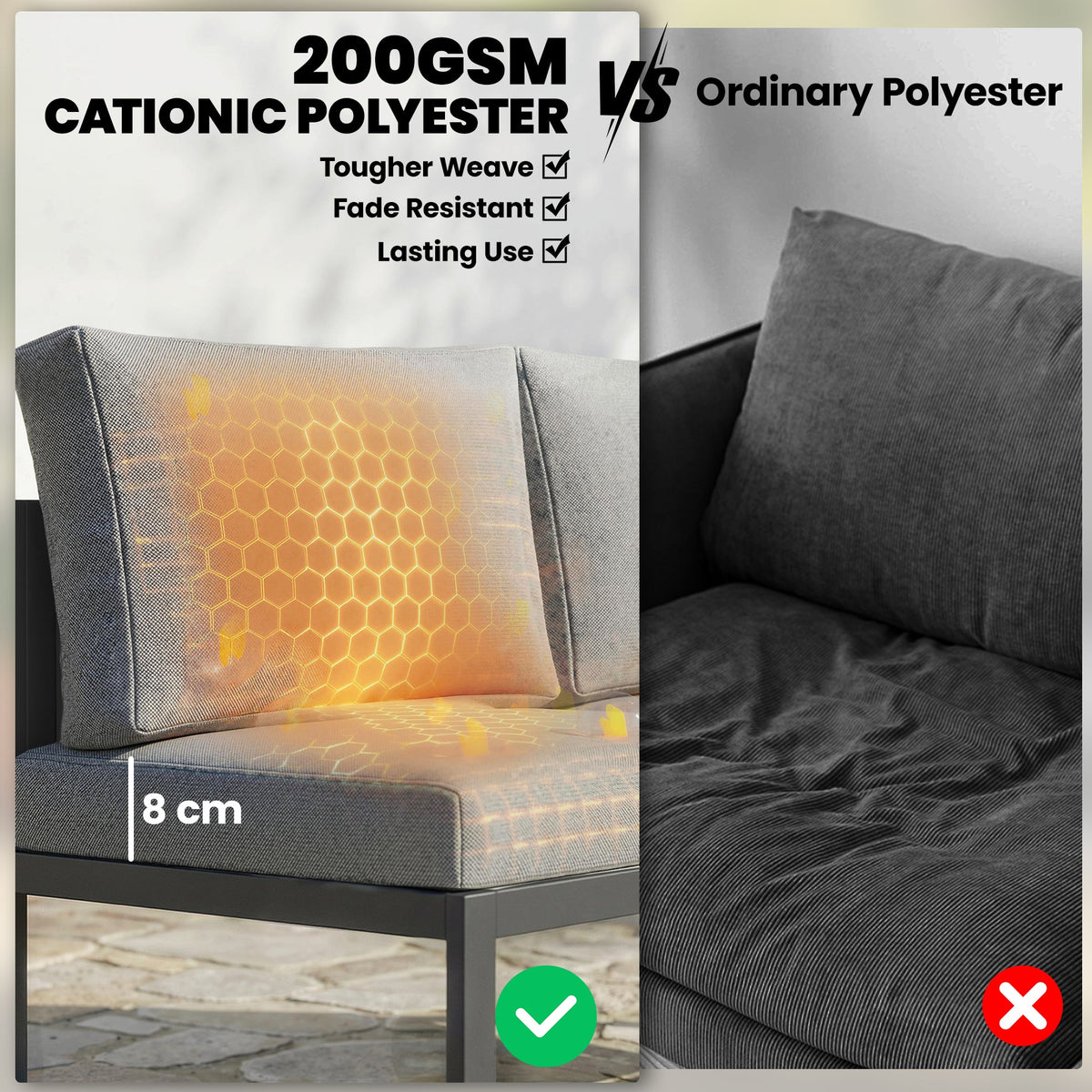6 Seater Metal Garden Corner Sofa Set with Faux Wood Table, Dark Grey — product view 7