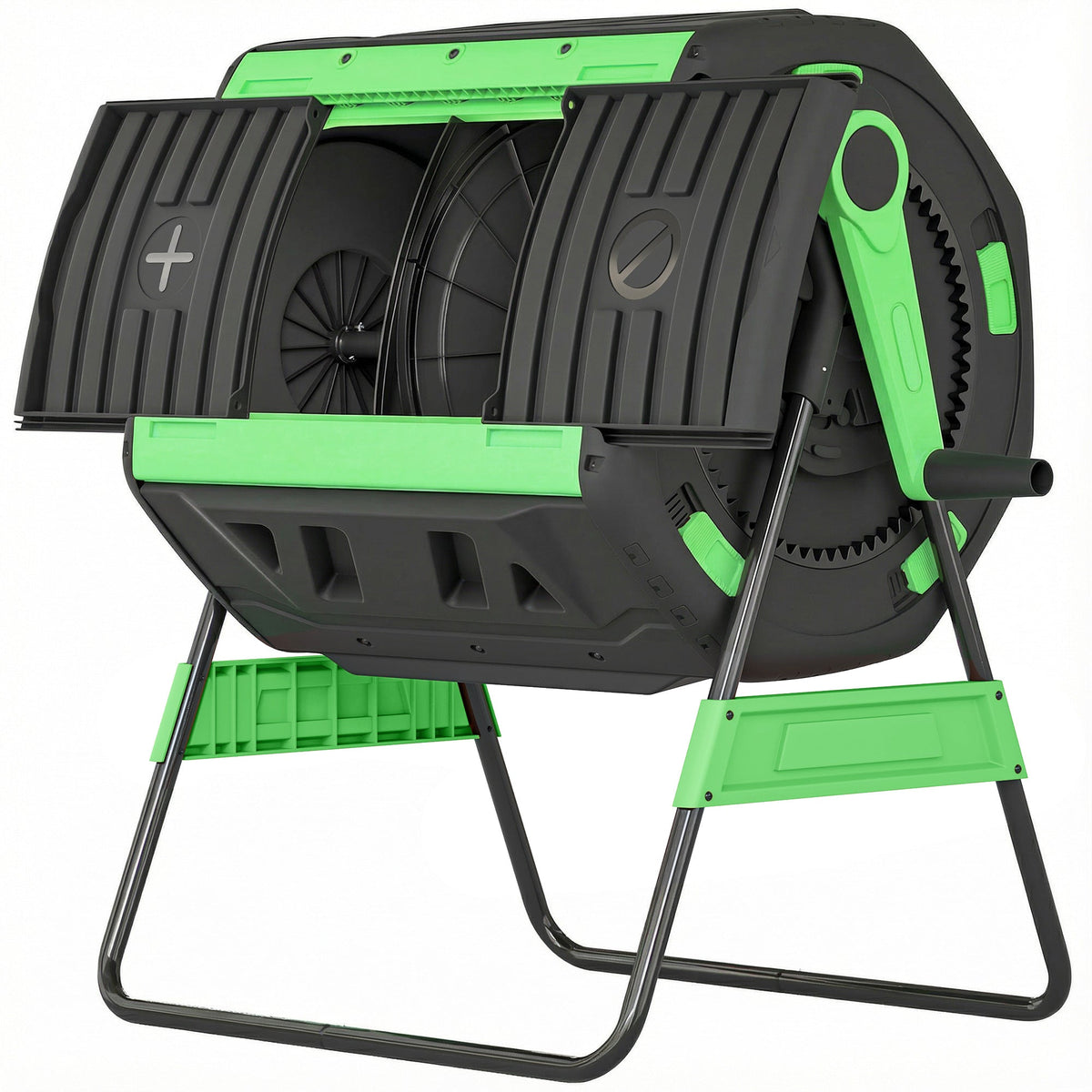 200L Dual Chamber Rotating Compost Tumbler with 8 Adjustable Vents, BPA Free Outdoor Composter in Green — product view 2
