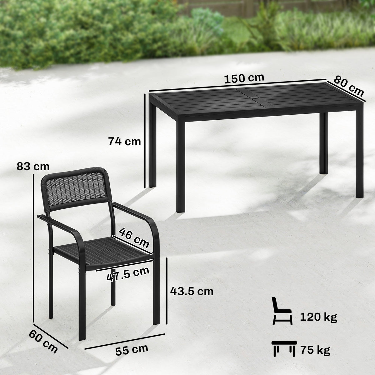 7-Piece Garden Dining Set with 6 Faux Rattan Chairs & Wood-Effect Table, Black — product view 5