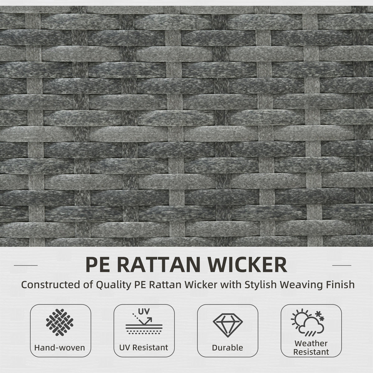 3 Piece PE Rattan Garden Furniture Set with Thick Cushions & Glass Table, Beige — product view 6