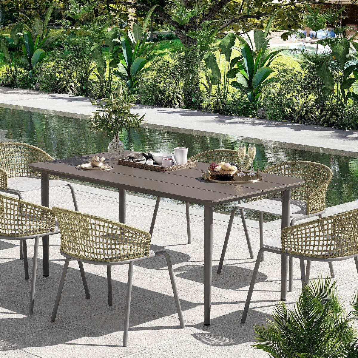 160 x 90 x 74 cm Garden Dining Table for 6 with WPC Top, Dark Grey — product view 3