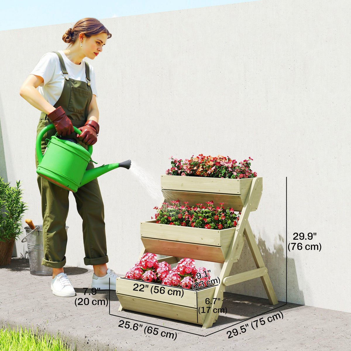 26" x 30" x 30" 3-Tier Wooden Raised Garden Bed, Light Green — product view 5