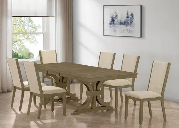 Best Quality Linai Ash Brown Finish Wood Traditional 7-Piece Dining Table Set with Extension Leaf – D751D7-7PC — product view 1