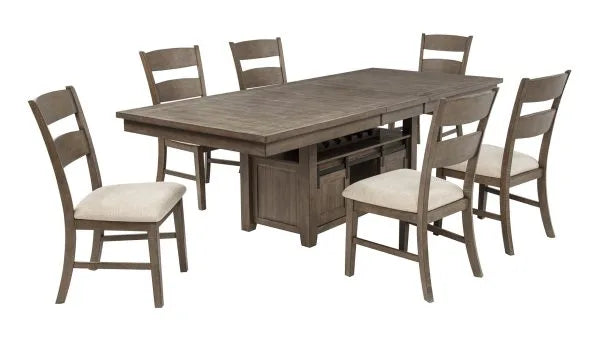 Best Quality Mathias Walnut Finish Wood Traditional Dining Table Set with Leaf – D760D7-7PC — product view 1