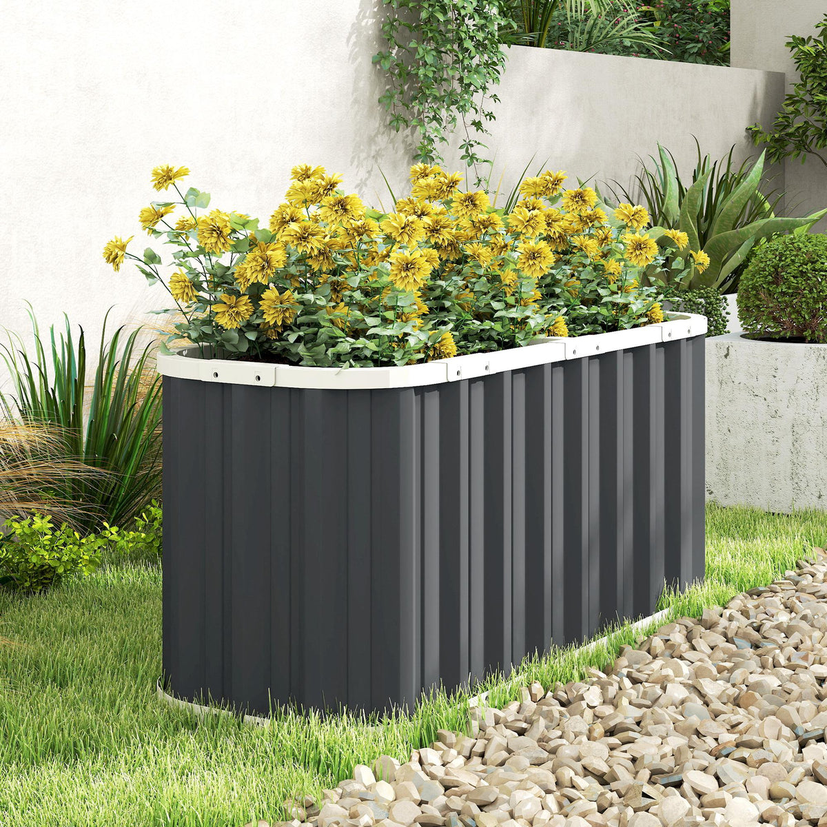 5' x 2' x 2' Galvanized Raised Garden Bed with Gloves, Dark Grey — product view 4