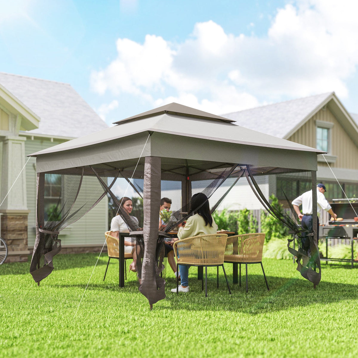 3 x 3m Pop Up Gazebo with Double Tier Roof, Netting & Carry Bag, Light Grey — product view 3