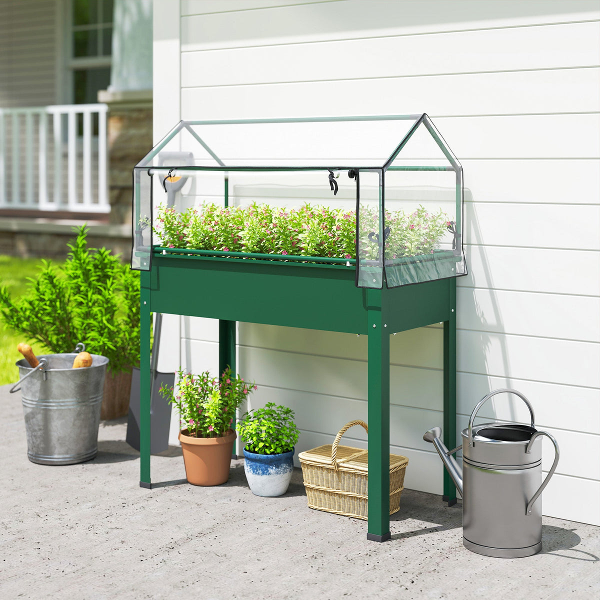 39.4" x 18.9" x 48.8" Raised Garden Bed with Cover, Green — product view 3