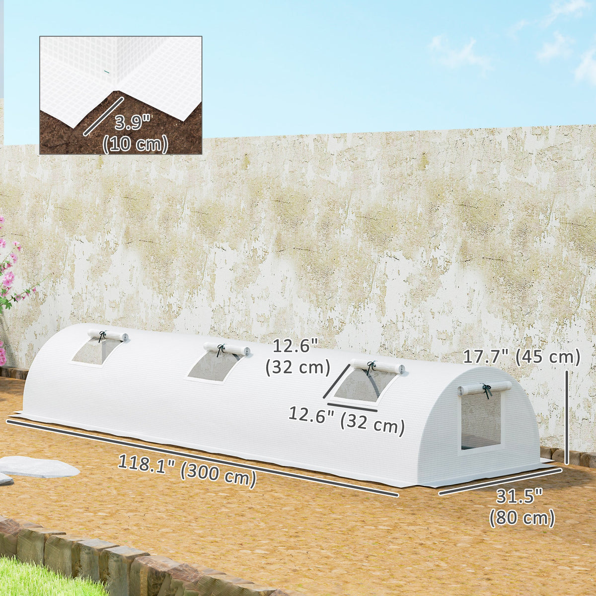 10' x 3' x 2' Portable Mini Greenhouse with 5 Mesh Windows, White — product view 5