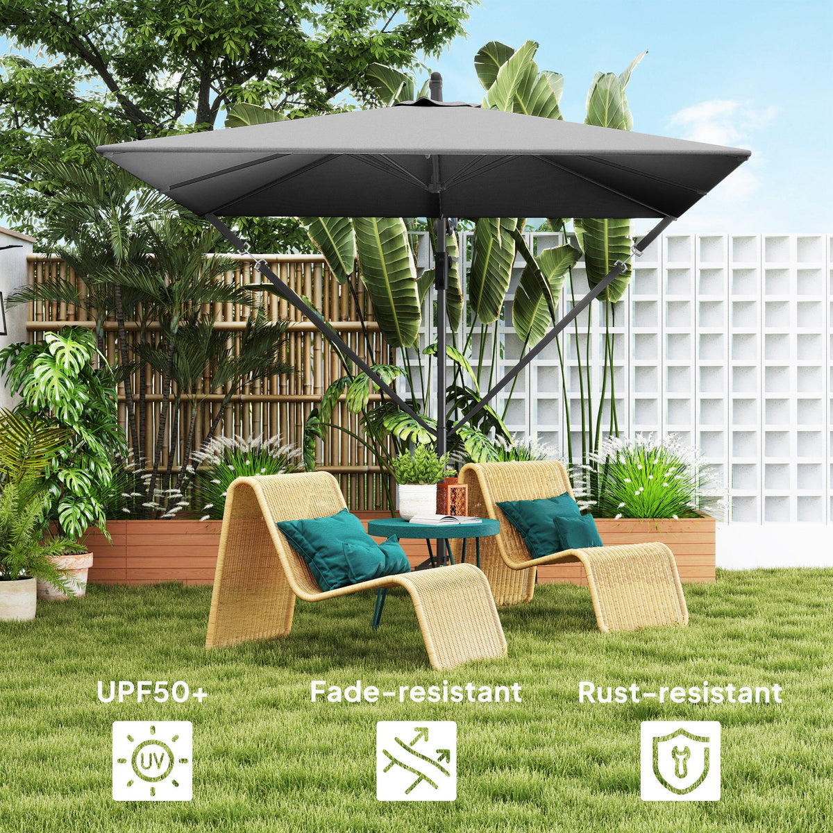 Offset Patio Umbrella with Base, Cover and Tilt Function, Grey — product view 7