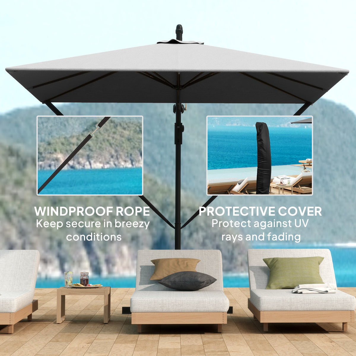 Offset Patio Umbrella with Base, Cover and Tilt Function, Grey — product view 6