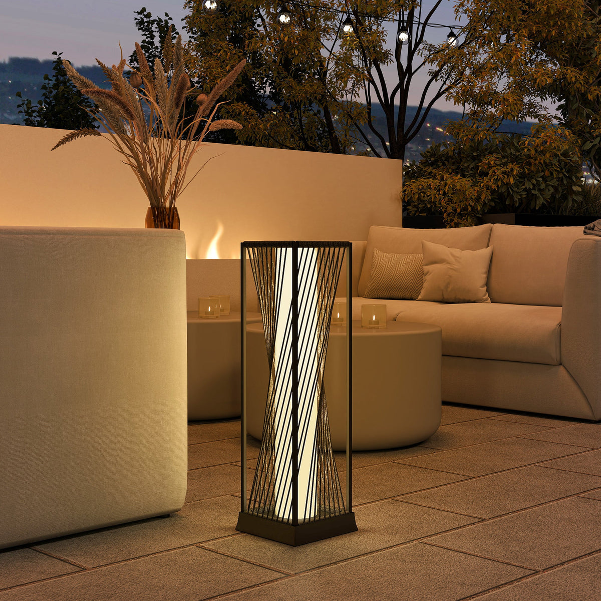 Rattan Solar Floor Lamp with Auto On/Off LED Lights, Grey — product view 4