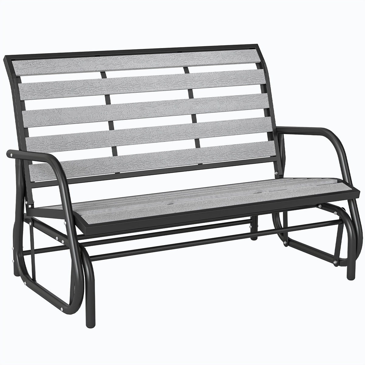 2-Person Outdoor Glider Bench with Faux Wood Slatted Seat and Steel Frame, Grey — product view 1