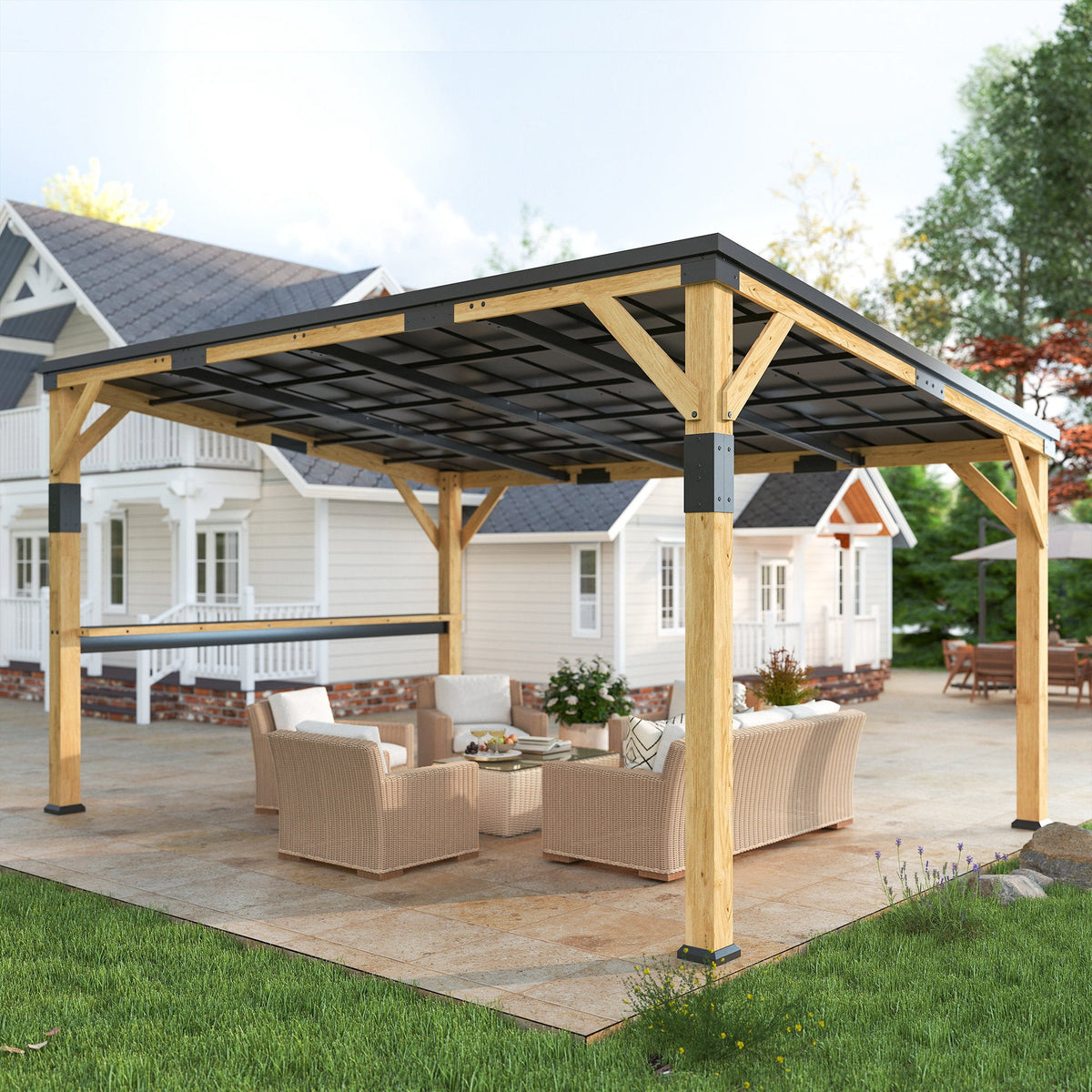 PerArbor 10' x 14' Wooden Lean-to Gazebo with Galvanized Steel Sloped Roof and Bar Shelf — product view 4