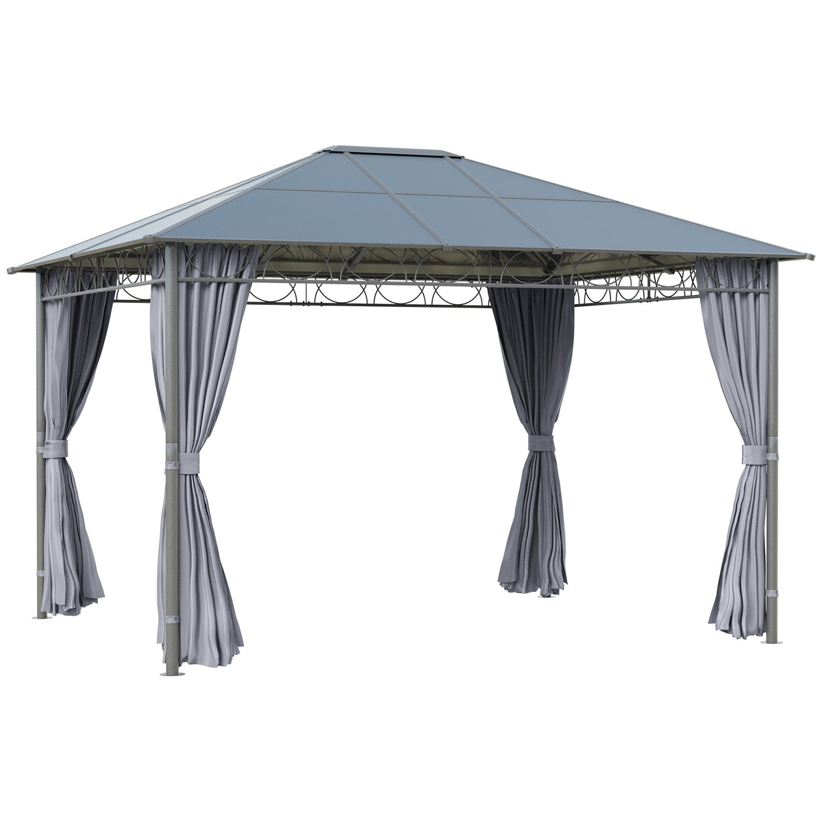 3 x 3.6m Hardtop Gazebo with Polycarbonate Roof & Curtains, Grey — product view 1