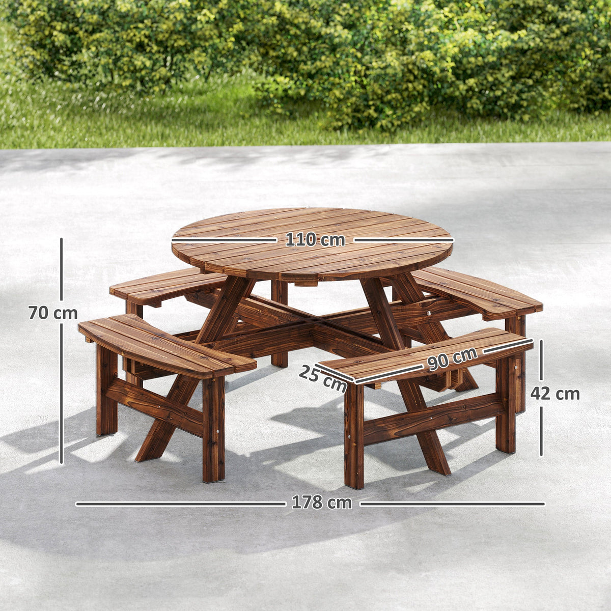8 Seater Wooden Garden Picnic Table Set with Matching Bench, Tan — product view 5