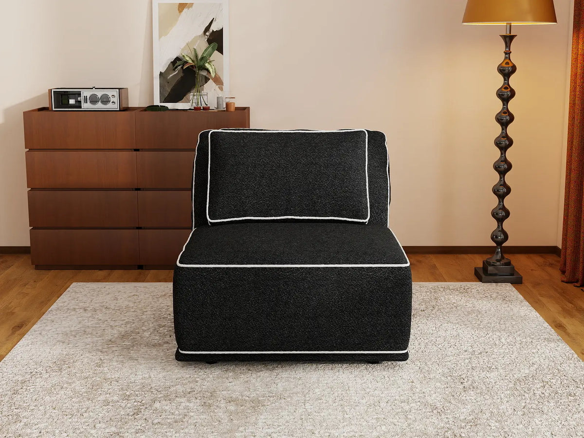 Deluxe Cloud 1-Seater Black Small Space Single Sofa | 1-Piece, Bouclé Sherpa-Like Fabric, Easy To Clean — product view 3