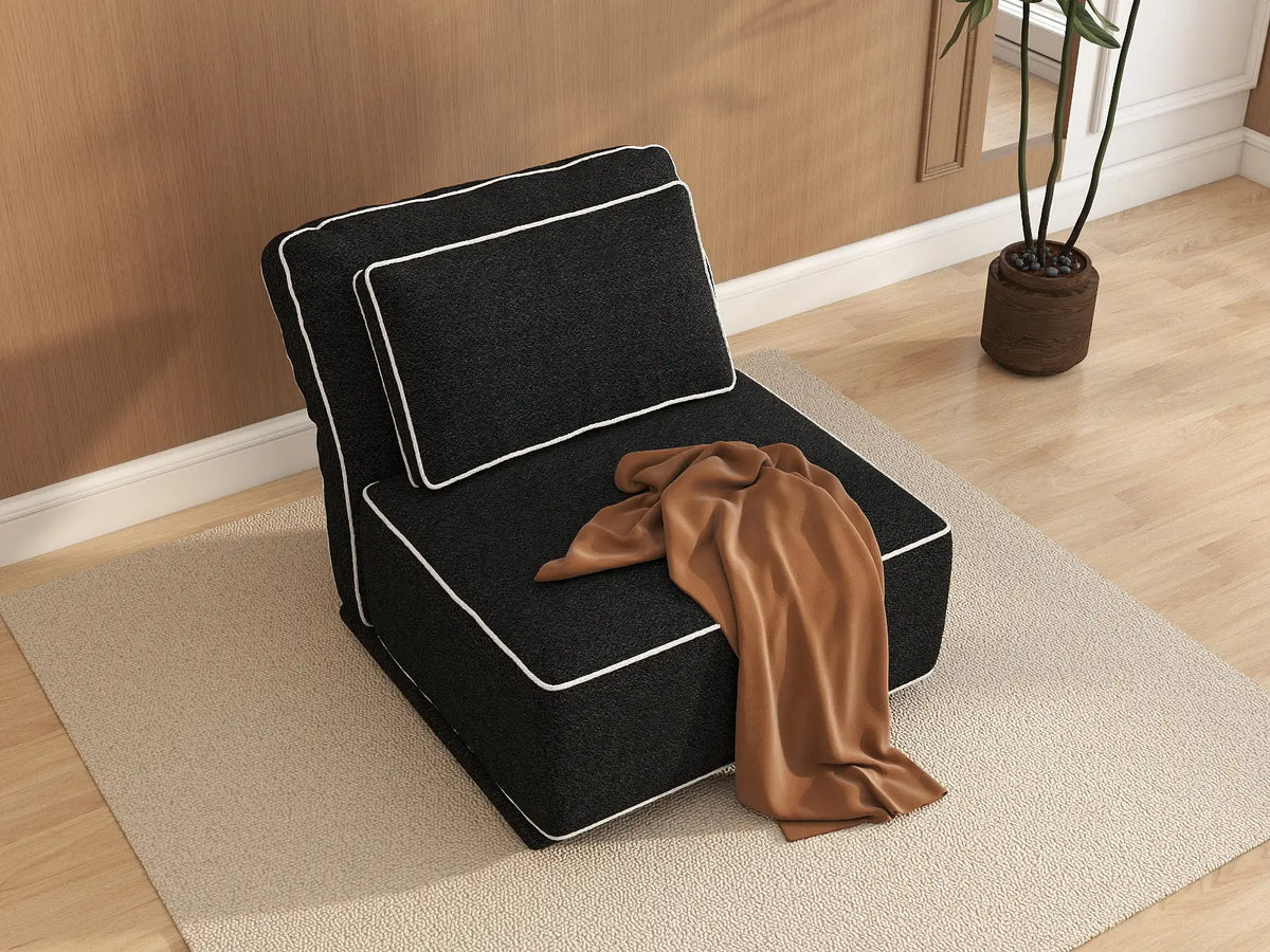 Deluxe Cloud 1-Seater Black Small Space Single Sofa | 1-Piece, Bouclé Sherpa-Like Fabric, Easy To Clean — product view 5