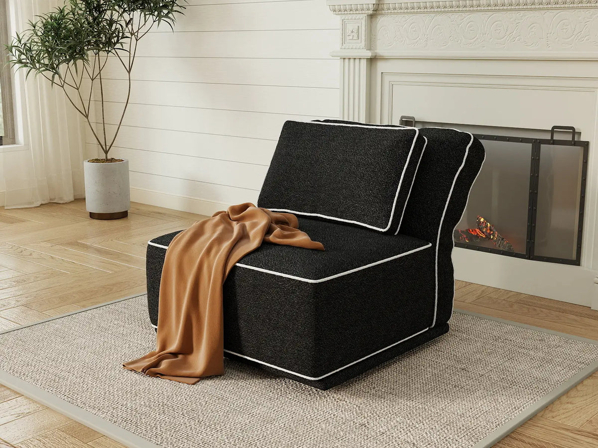 Deluxe Cloud 1-Seater Black Small Space Single Sofa | 1-Piece, Bouclé Sherpa-Like Fabric, Easy To Clean — product view 6