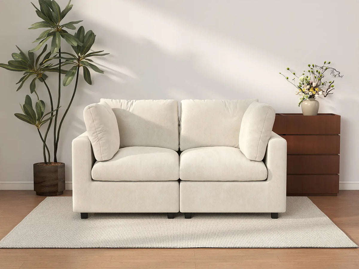 Deluxe Cloud 2-Seater Beige Small Space Loveseat | 2-Piece, Linen-Blend Chenille Fabric, Easy To Clean — product view 1