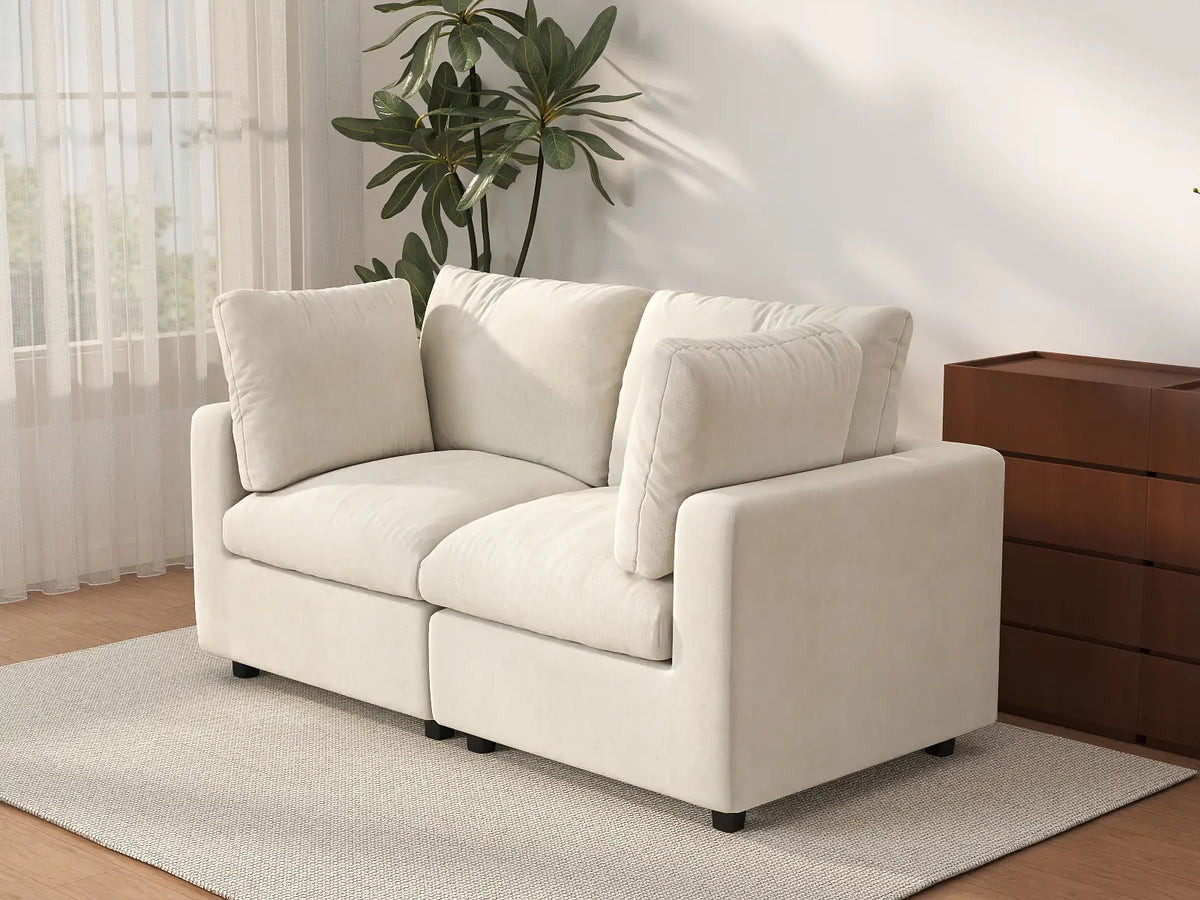 Deluxe Cloud 2-Seater Beige Small Space Loveseat | 2-Piece, Linen-Blend Chenille Fabric, Easy To Clean — product view 2