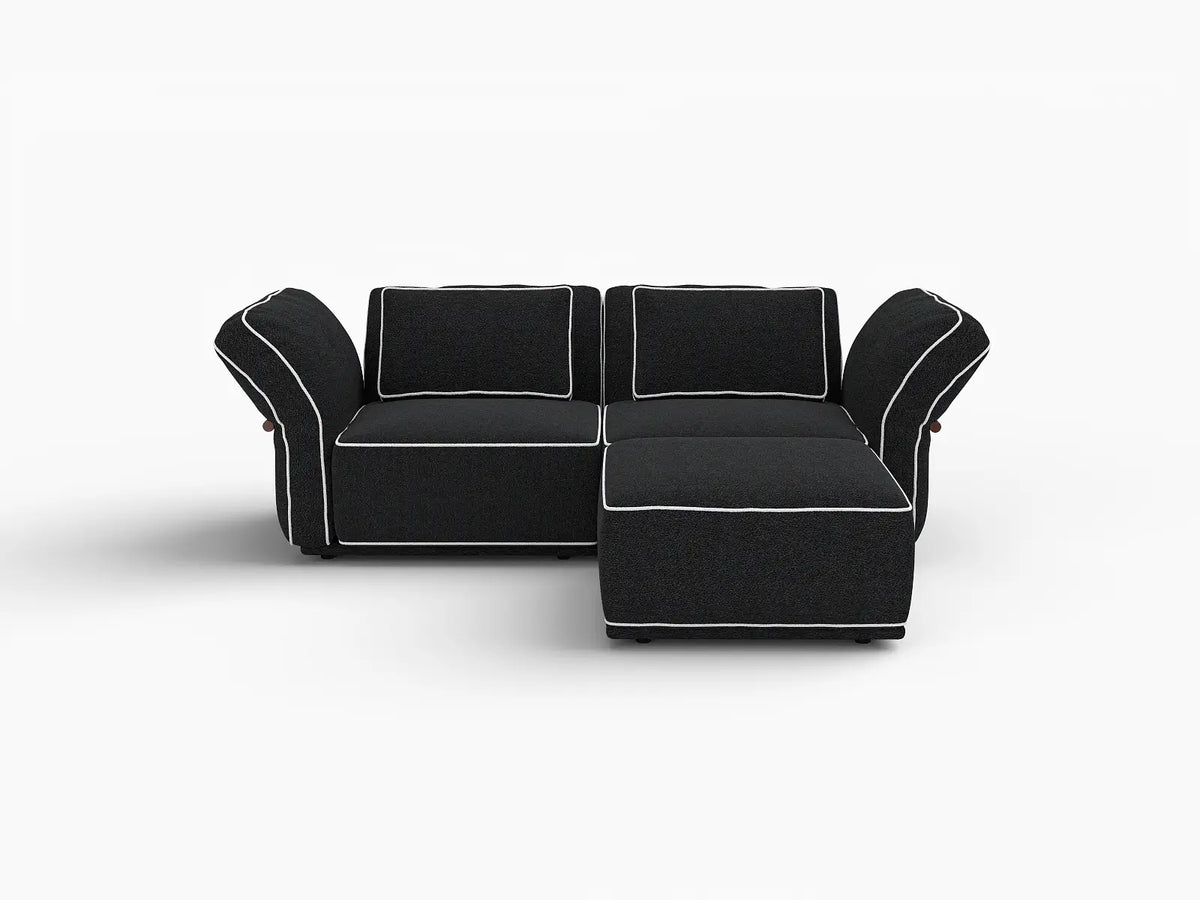 Deluxe Cloud 2-Seater Black Small Space Chaise Sectional | 3-Piece (Includes 1 Ottoman), Bouclé Sherpa-Like Fabric, Easy To Clean — product view 7