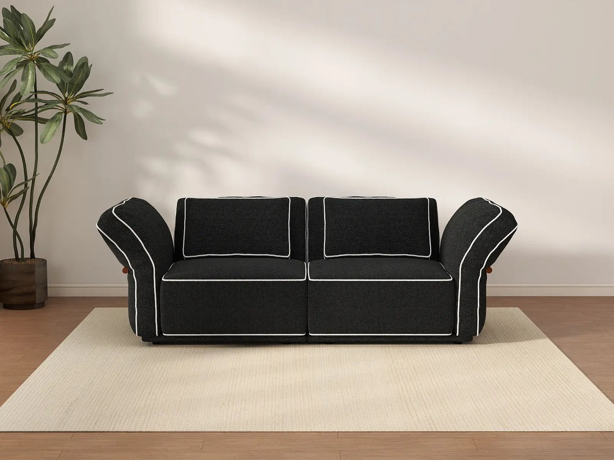 Deluxe Cloud 2-Seater Black Small Space Loveseat | 2-Piece, Bouclé Sherpa-Like Fabric, Easy To Clean — product view 1