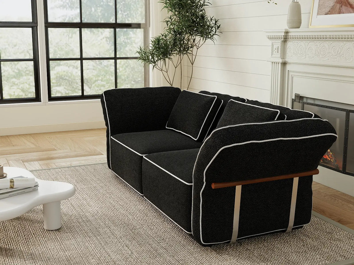 Deluxe Cloud 2-Seater Black Small Space Loveseat | 2-Piece, Bouclé Sherpa-Like Fabric, Easy To Clean — product view 4
