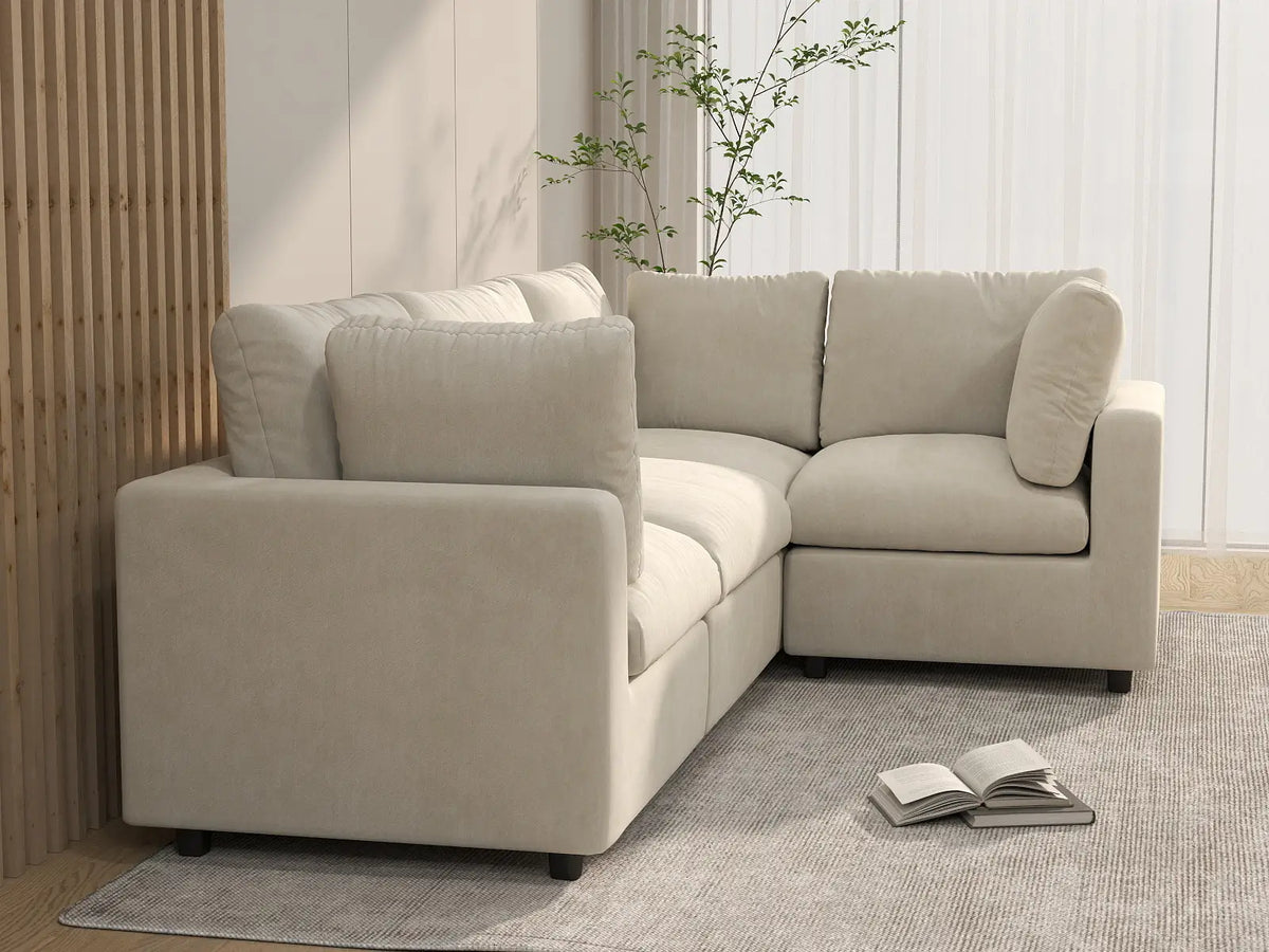 Deluxe Cloud 4-Seater Beige Large Space L-Shaped Sectional | 4-Piece, Linen-Blend Chenille Fabric, Easy To Clean — product view 6