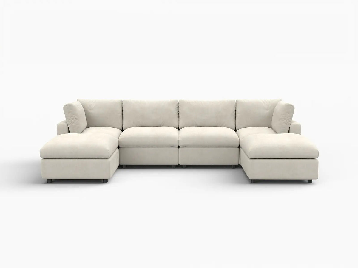 Deluxe Cloud 4-Seater Beige Large Space U-Shaped Sectional | 6-Piece (Includes 2 Ottomans), Linen-Blend Chenille Fabric, Easy To Clean — product view 7