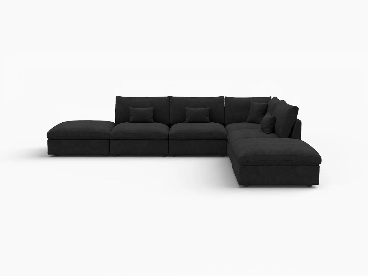Deluxe Slope Cloud Sectional Sofa Covers | Black Chenille and Linen Sofa Cover for 4-Seater with 2-Ottomans — product view 1
