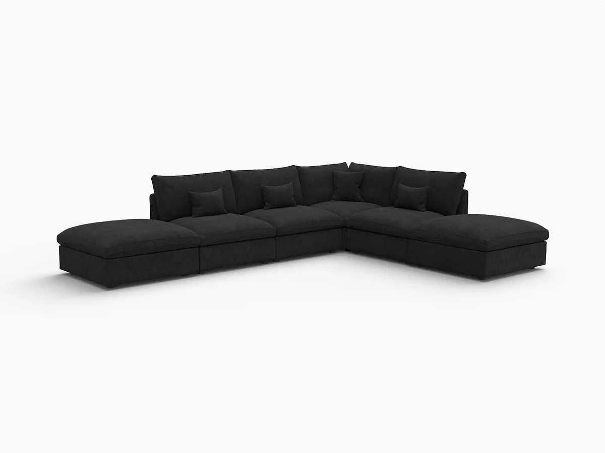 Deluxe Slope Cloud Sectional Sofa Covers | Black Chenille and Linen Sofa Cover for 4-Seater with 2-Ottomans — product view 2
