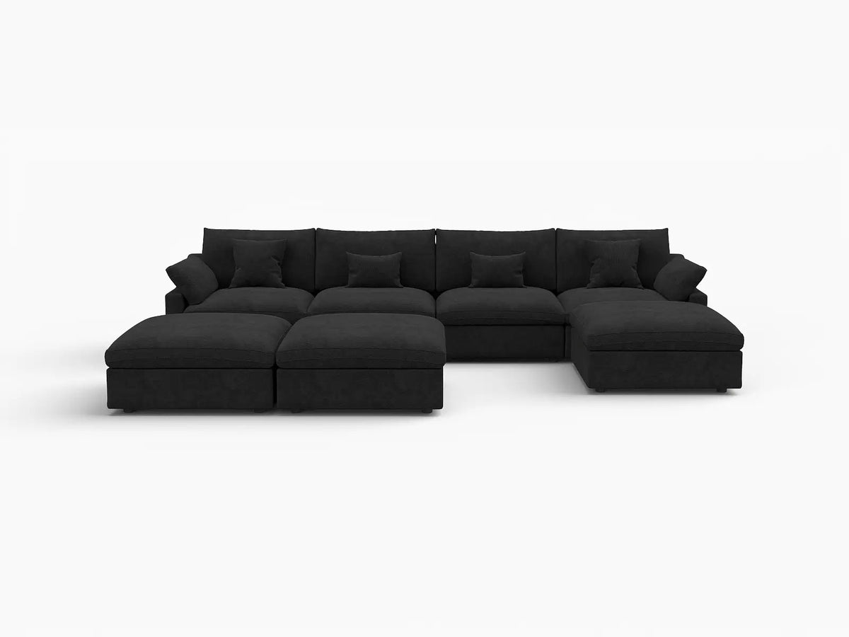 Deluxe Slope Cloud Sectional Sofa Covers | Black Chenille and Linen Sofa Cover for 4-Seater with 3-Ottomans — product view 1
